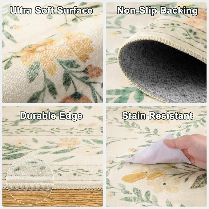 Area Rug Living Room Rugs: Floral 4x6 Washable Rug Vintage Soft Boho Non-Slip - Image 7
