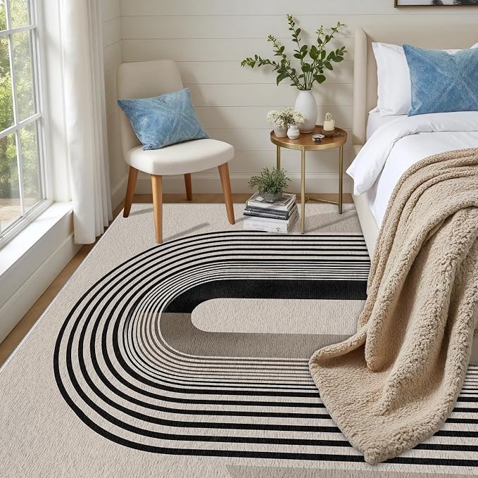 Modern Washable Rug for Living Room 6x9, Boho Abstract Striped Area Rugs - Image 3