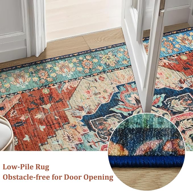 Large Area Rugs 8x10, Low Pile Washable Rugs, Soft Vintage Distressed Rugs - Image 9