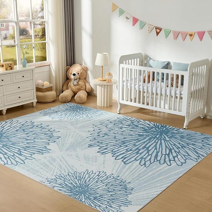 WITSHOCK 8x10 Washable Rug for Living Room, Modern Floral Distress Print - Image 4