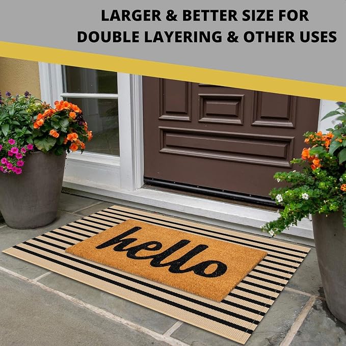 KOZYFLY Brown and Black Striped Porch Rug 2x3 Ft Small Area Rug Cotton Outdoor - Image 3