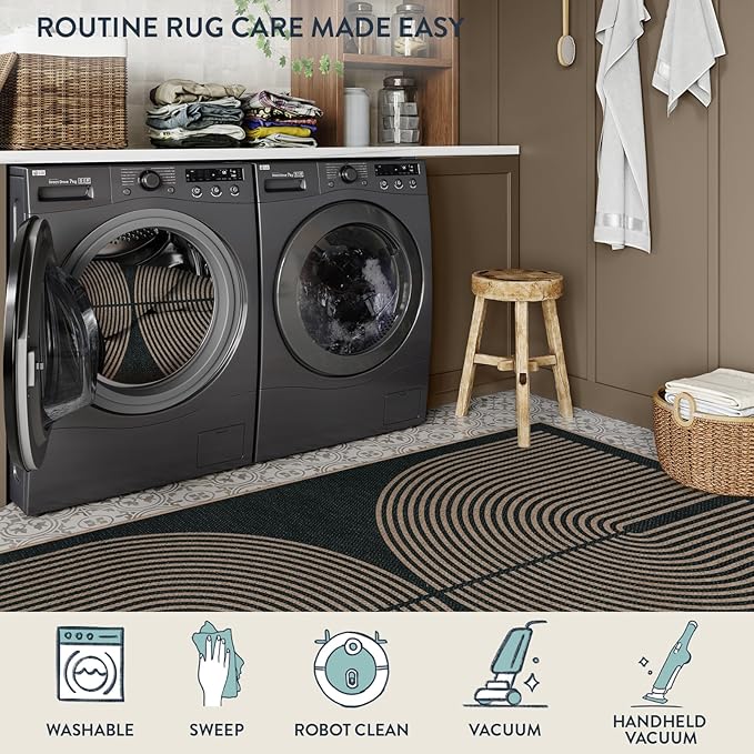 Lahome Modern Rainbow Round Rug 4ft, Circular Indoor Outdoor Kitchen Rug - Image 5
