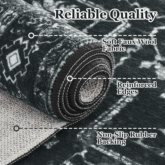 Vintage Dark Area Rugs 5x8, Non Slip Washable Rug - Image 5