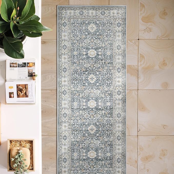 jinchan Runner Rug 2x6 Washable Hallway Rug Distressed Gray Multi Vintage by JINCHAN
