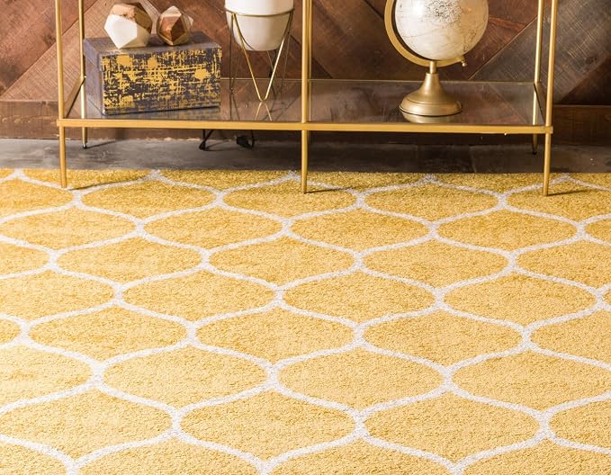 Rugs.com Lattice Frieze Collection Rug – 8' Square Yellow Medium Rug Perfect - Image 5