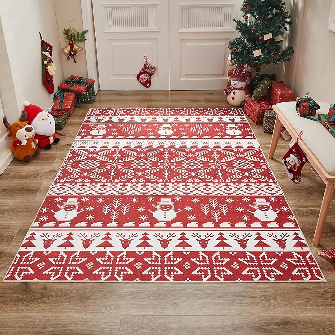 WITSHOCK Christmas Area Rugs for Living Room: 5x7 Stain Resistant Non-Slip - Image 5
