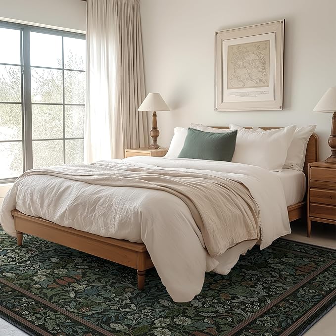 Bavni Floral Dark Green Area Rugs 6x9, Vintage Boho Carpet Machine Washable - Image 3
