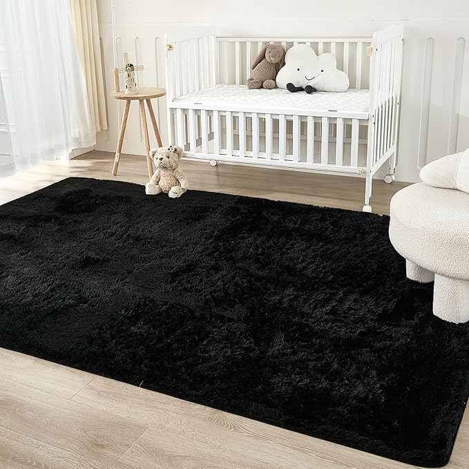 Andency Black Soft Area Rugs for Living Room Bedroom, 4x6 Fluffy Shaggy Bedside - Image 4