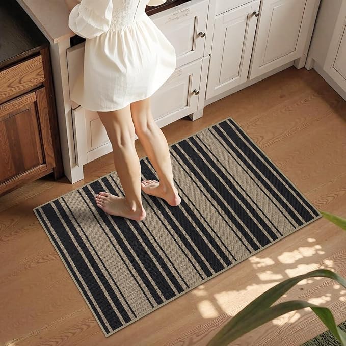 Striped Easy Jute Entryway Rug 2x3 Indoor Outdoor Front Door Mat Washable Non - Image 3