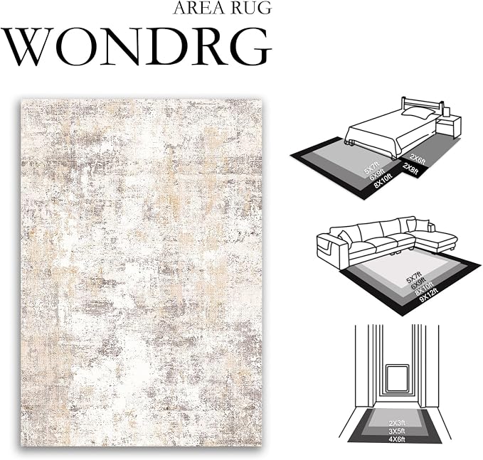 3x7 Washable Runner Rug Beige Grey Abstract Hallway Kitchen Throw Rug Neutral - Image 2