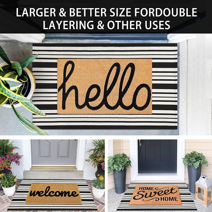 KOZYFLY Black and White Striped Outdoor Doormat 27.5x43 Inches Area Rug - Image 3