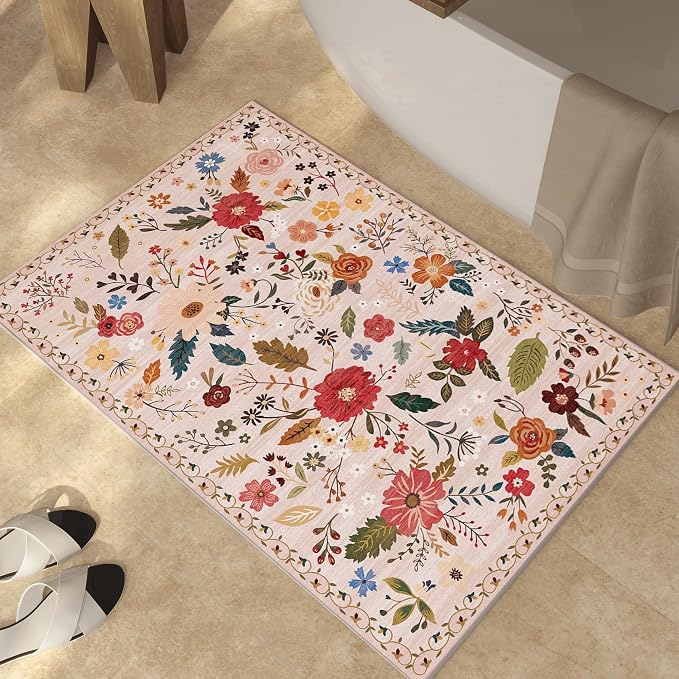 2x3 Washable Rug for Entryway, Floral Soft Small Area Rug, Non Slip Doormat - Image 3