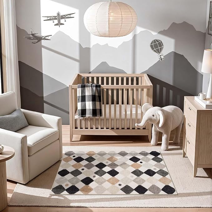 jinchan Macy Area Rug 3x5 Kids Washable Indoor Non-Slip Black and White Modern - Image 5