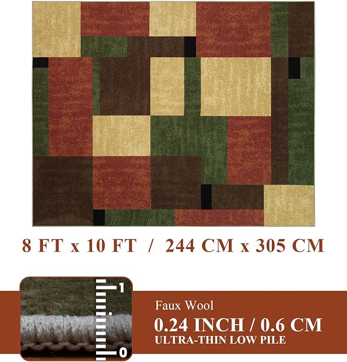 YIHOUSE Red and Green Rug 8x10, Burgundy Farmhouse Vintage Rugs Washable - Image 7