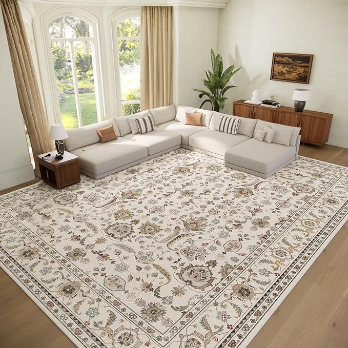 Washable 10x14 Area Rugs for Living Room, Boho Non-Slip Vintage Distress Large by Hedwior