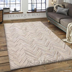 Premium Rectangular Rug Cowhide Leather Stylish Non Slip Chevron Patchwork Area - Image 2