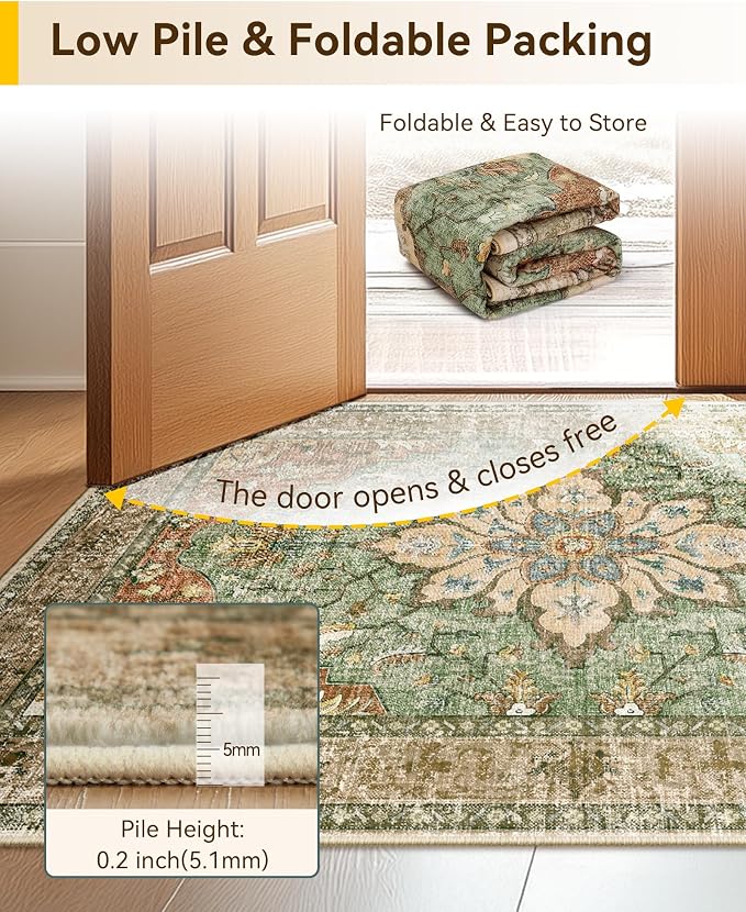 Area Rugs 3'x4' Washable Non-Slip, Floral Vintage Distress Print Pattern - Image 3