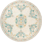 jinchan Round Rug 8ft Area Rug Vintage Floral Distressed Design Machine - Image 9