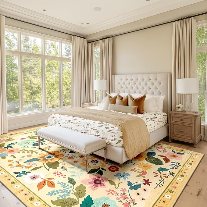 Floral 9x12 Area Rug Machine Washable Soft Print Boho Carpet Non Slip Doormat - Image 8