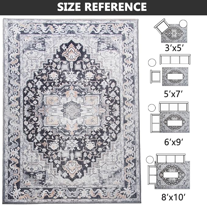 8x10 Large Area Rugs for Living Room, Washable Vintage Rugs-Low Pile Carpet - Image 4