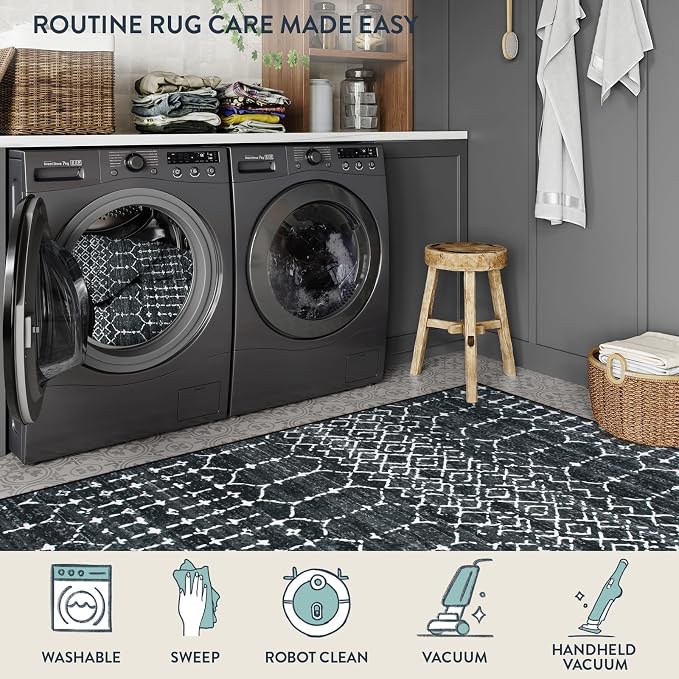 Lahome Moroccan Black Area Rugs 8x10 Living Room Non-Slip Backing Ultra-Thin - Image 4