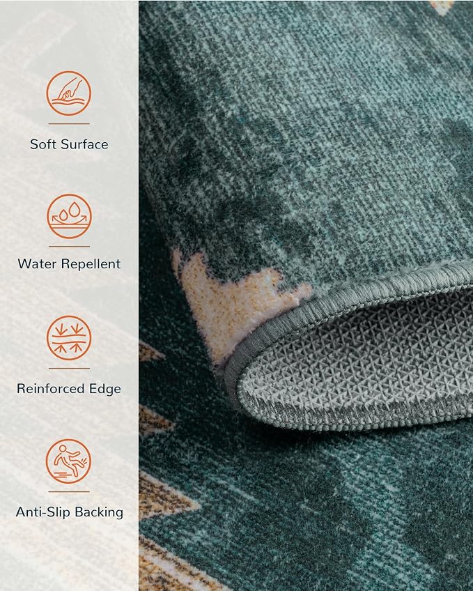 Area Rug 4x6 Rug Machine Washable Non-Slip Low Pile Print Pattern Western Rug - Image 2