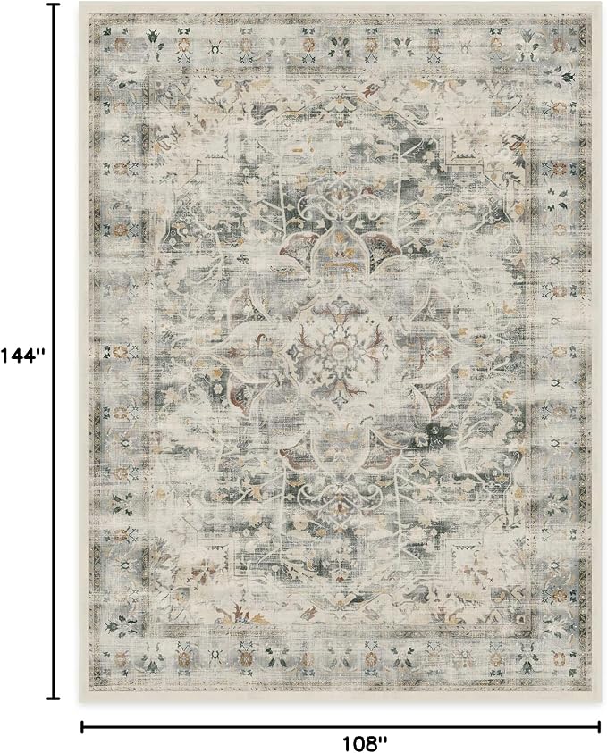 RUGGABLE Washable Vintage Area Rug – Sarrah Sage 9x12, Stain-Resistant - Image 2