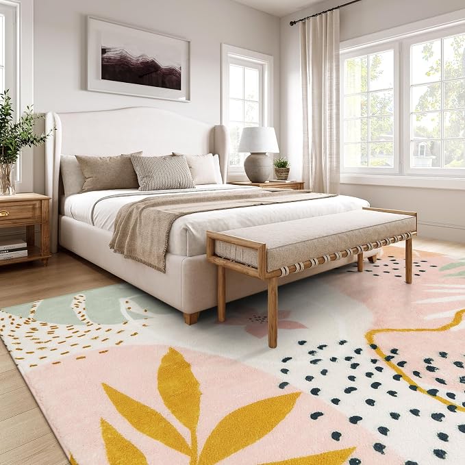 Lahome Washable Pink Area Rugs 9x12 Living Room Carpet Non-Slip Backing - Image 7
