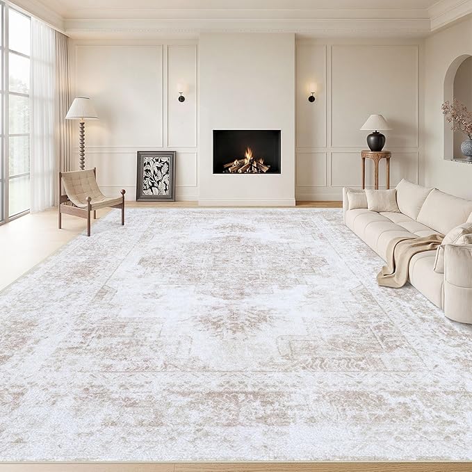 Area Rug 10x14 Living Room Rug, Machine Washable Vintage Distressed Medallion by XLUEZ