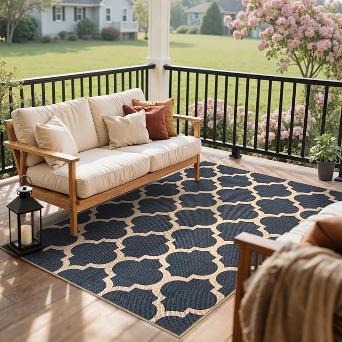 Lahome Moroccan 3x5 Outdoor Rug, Easy Jute Blue Washable Rug - Image 6