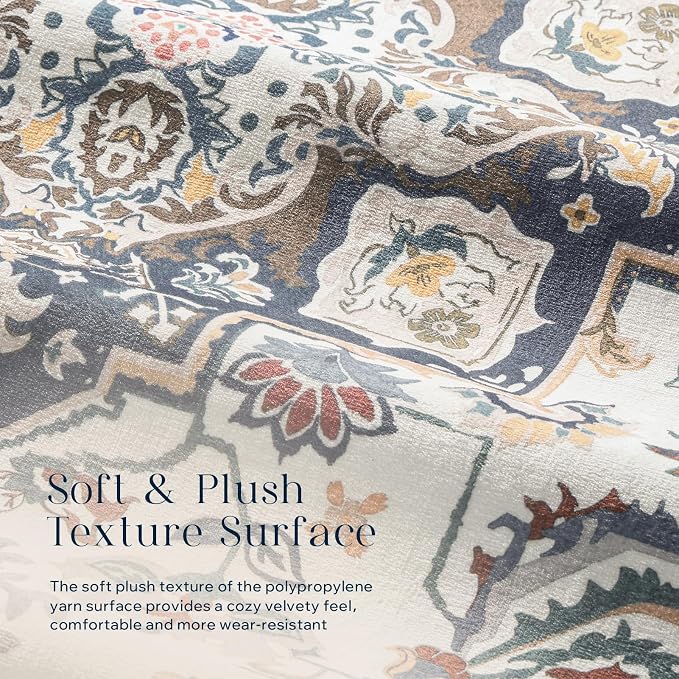 Phantoscope Washable Area Rug 9'x12' Non-Slip, Vintage Boho Rugs - Image 4