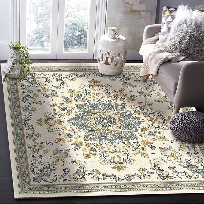 Bohemian Rectangular Area Rugs for Living Room Bedroom 5 x 6.9 ft Vintage - Image 5