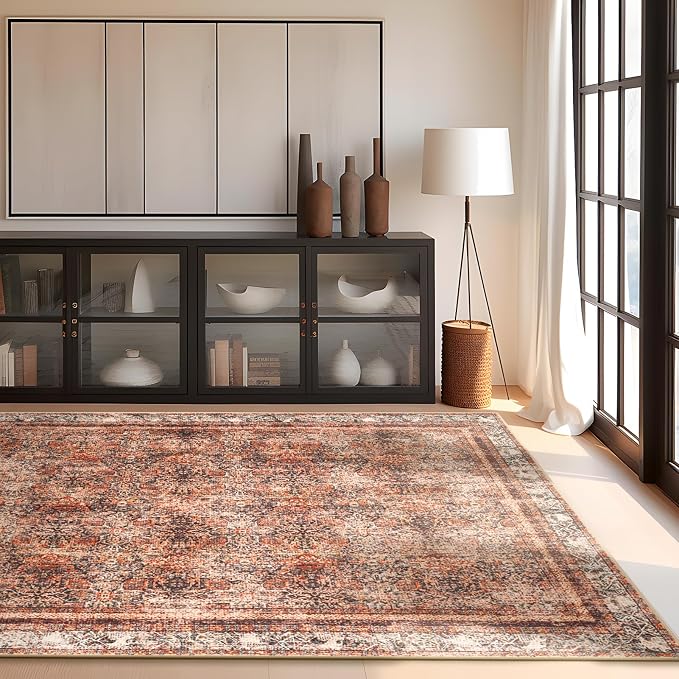 Phantoscope Washable Area Rug 5'x7' Non-Slip, Vintage Neutral Xmas Rugs - Image 6