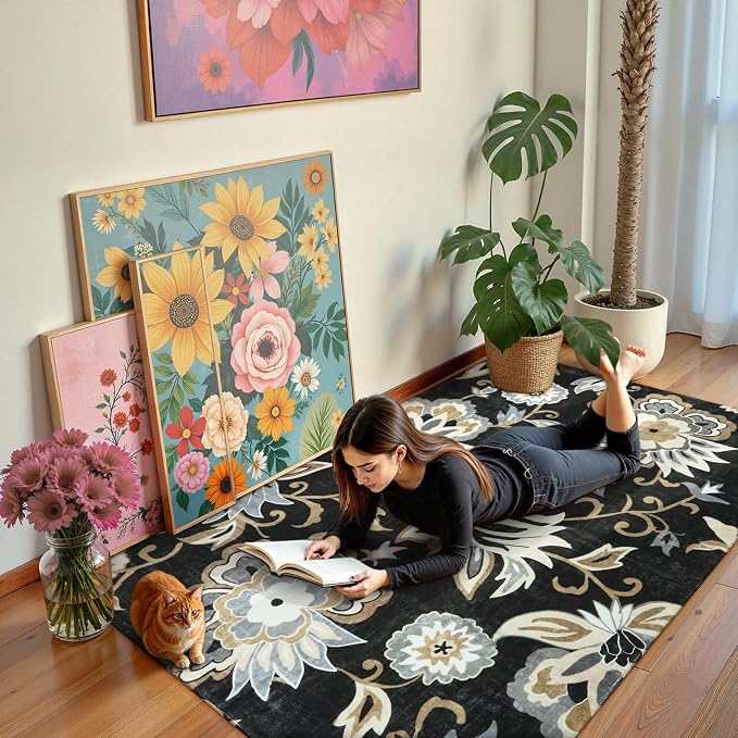 Lahome Floral Washable Living Room Area Rug - Image 2