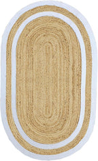 Oval Runner 3x15 Kilim Jute Runner Natural Oval Thick 0.27" Solid Design Beige by CASAVANI