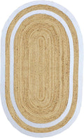 Oval Rug 4x8 Kilim Rug Natural Oval Jute Thick 0.27" Solid Design Beige White by CASAVANI