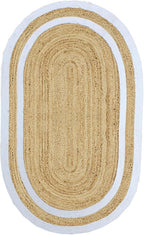 Oval Rug 4x8 Kilim Rug Natural Oval Jute Thick 0.27" Solid Design Beige White by CASAVANI