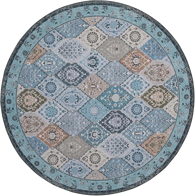 Phantoscope Washable Round Area Rug 6ft Non-Slip, Vintage Boho Rugs - Image 3