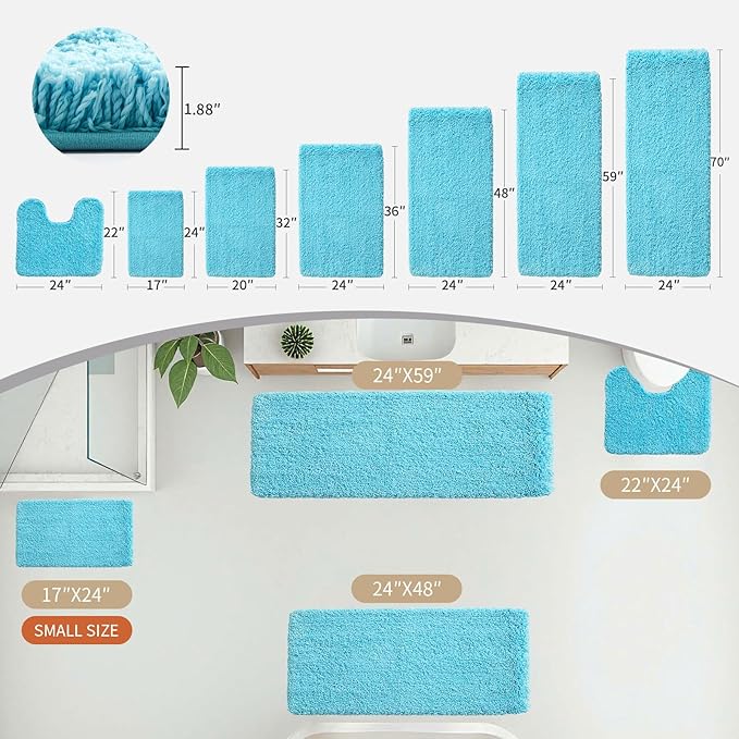 Bathroom Runner Rug 24x59 Teal Non Slip Fluffy Long Bath Mat - Image 3