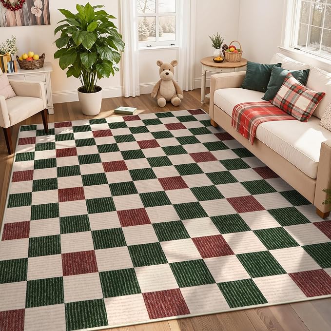 LIVEBOX 8x10 Area Rugs for Living Room Clearance, Checkered Non-Slip Washable by LIVEBOX
