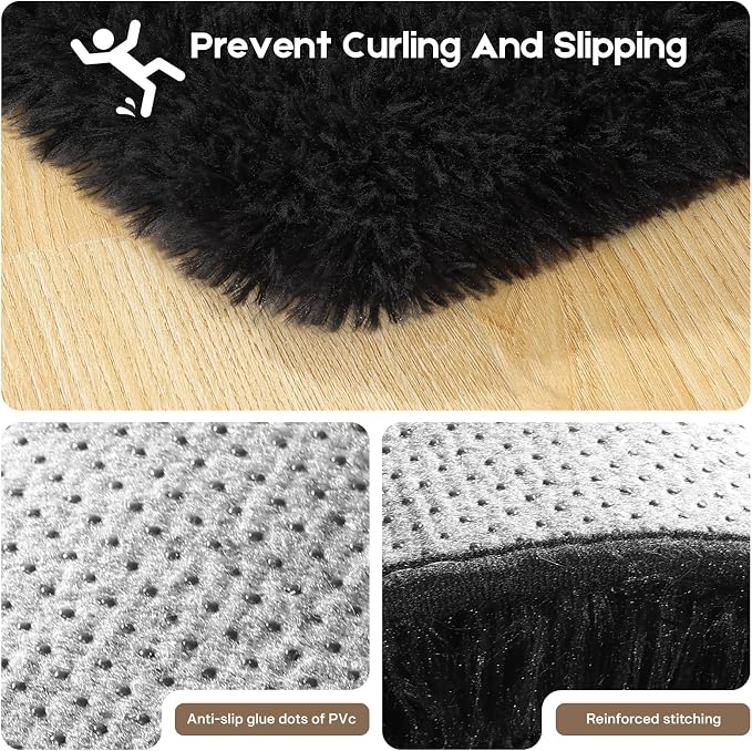 6x9 Black Rugs for Living Room Bedroom, Fluffy Large Area Rug Soft Shag - Image 4