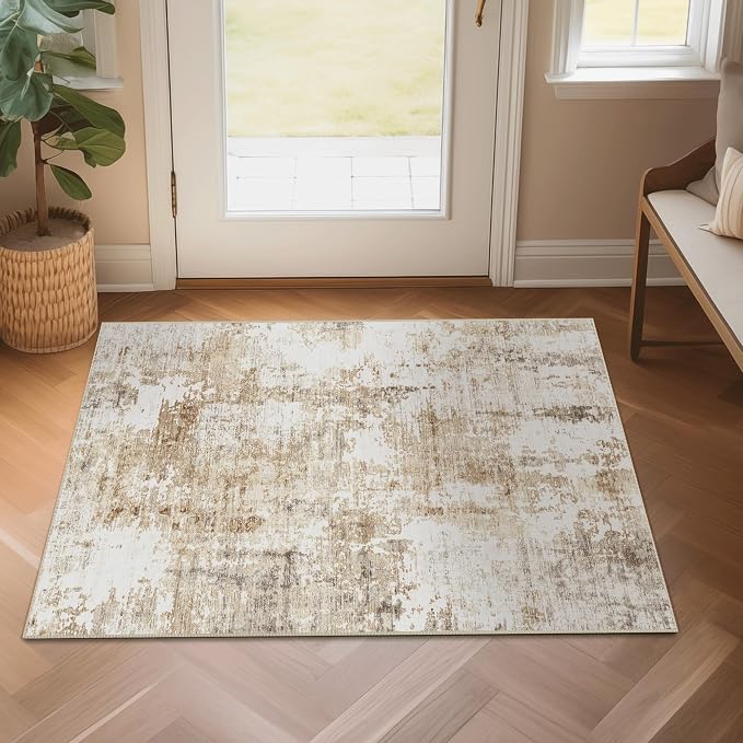 FMFUNCTEX Entryway Rug 2x3 Washable Brown Grey Modern Abstract Door Mat Non - Image 2