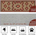 Brown Base Red Black Diamond Runner Rug, 2.6x7ft Zigzag Pattern Hallway Runner - Image 2