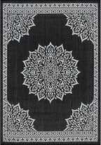 CAMILSON Indoor Outdoor Rug, 10x14 Medallion Black White Modern Area Rugs - Image 3