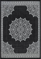 CAMILSON Outdoor Rug, 8x10 Medallion Black White Modern Area Rugs - Image 3