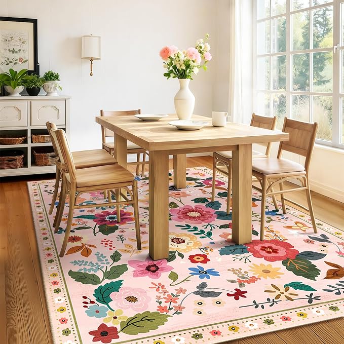 Floral 6x9 Area Rug Machine Washable Soft Print Boho Carpet Non Slip Doormat - Image 9
