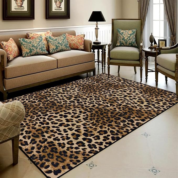 Leopard Rug 5x7 Washable Animal Print Rug Living Room Large Carpet Soft Non-Slip by AUKIBHomeDecor