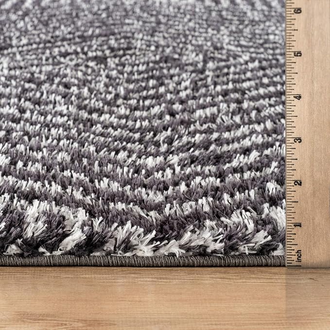 Rugshop Geometric Diamond Stripe Shag Area Rug Anthracite Dark Gray 4' x 6' - Image 4