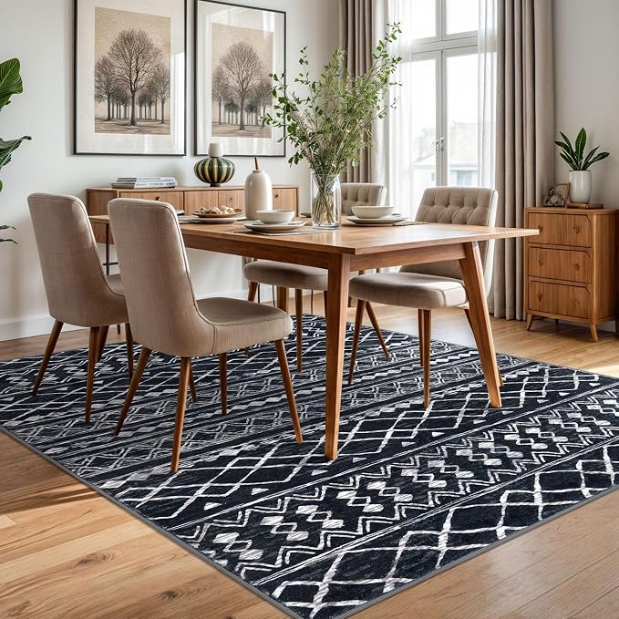 KUTA Area Rug 5x7 Black, Washable Boho Large Living Room Moroccan Rugs Non-Slip - Image 3