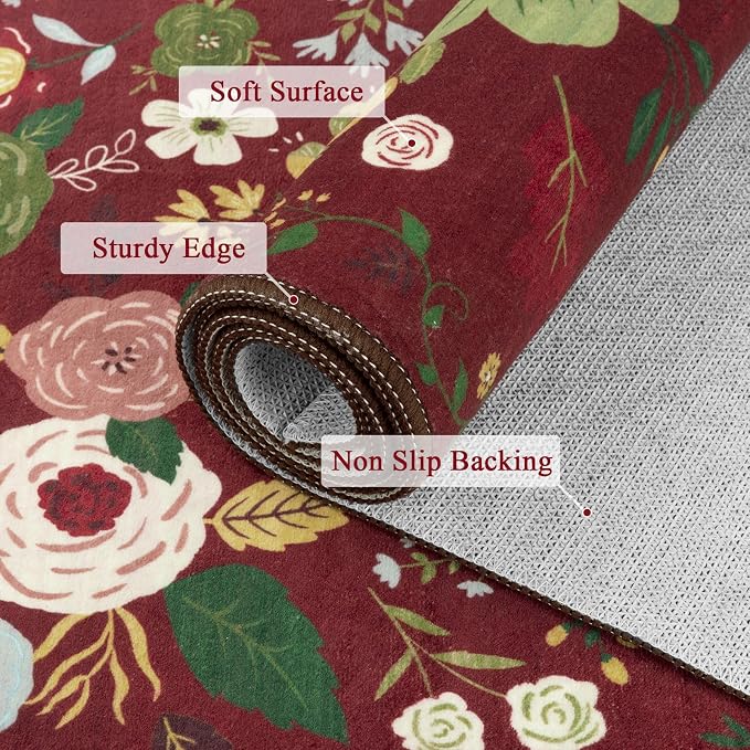 U'Artlines 6x9ft Red Christmas Area Rug Floral Rugs - Image 3